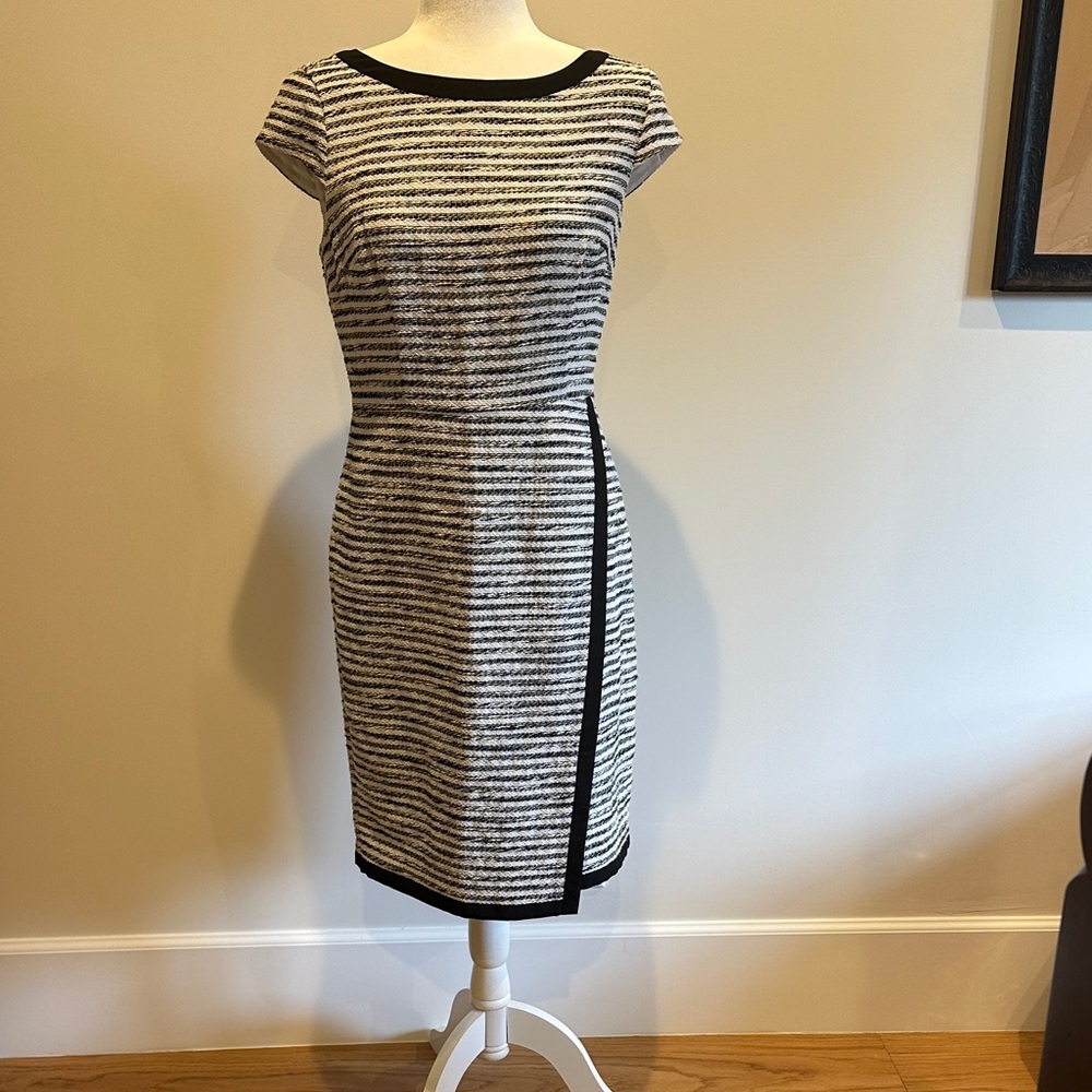 Ann Taylor Black and White Striped Midi Dress